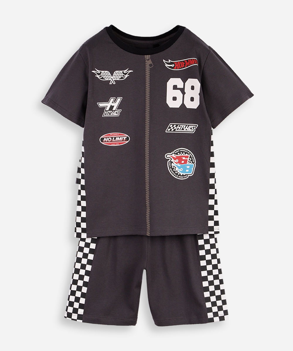 pijama curto infantil fantasia hot wheels cinza