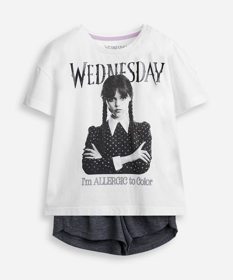 pijama curto infantil wandinha off white