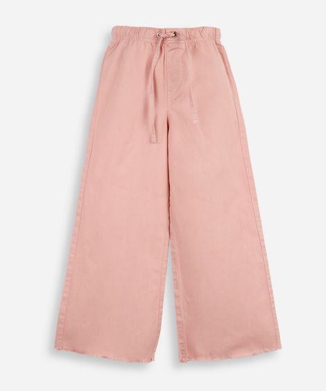 calça infantil wide cós elástico sarja rosa