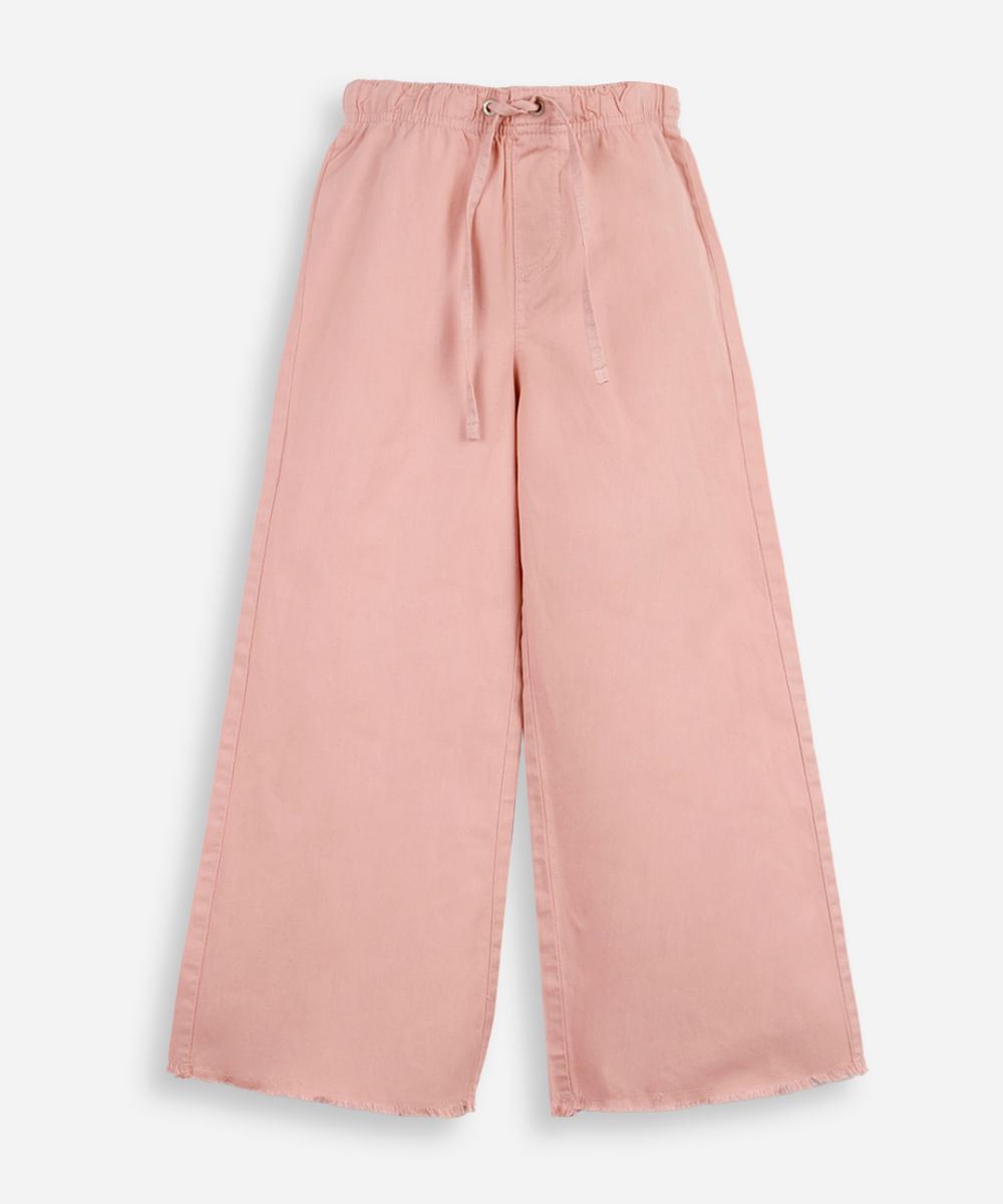 calça infantil wide cós elástico sarja rosa