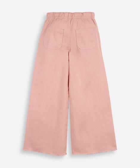 calça infantil wide cós elástico sarja rosa