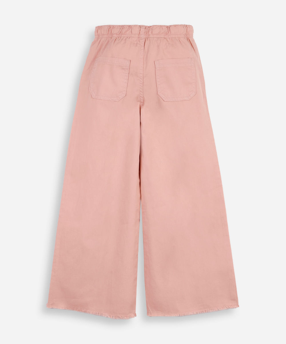 calça infantil wide cós elástico sarja rosa