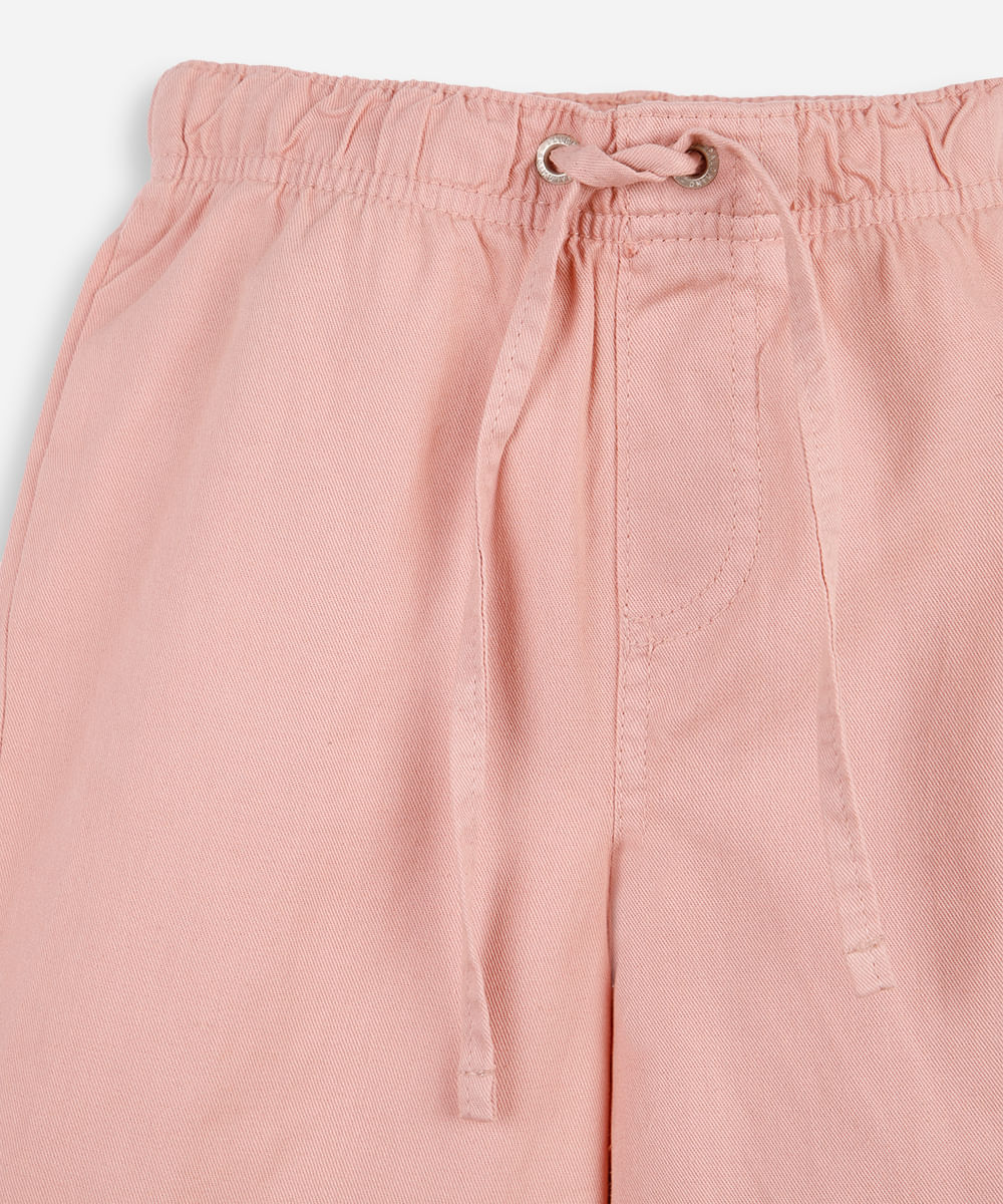 calça infantil wide cós elástico sarja rosa