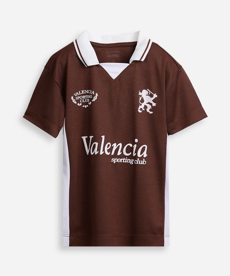 camiseta infantil esportiva com gola estampada marrom