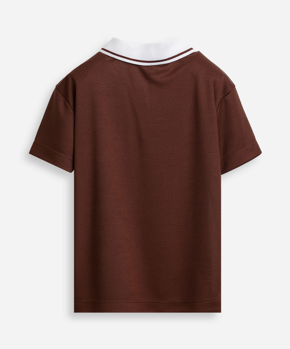 camiseta infantil esportiva com gola estampada marrom
