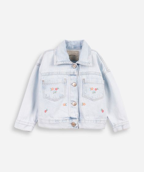 jaqueta infantil jeans com bordado azul