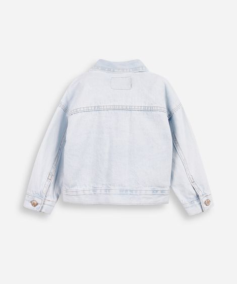 jaqueta infantil jeans com bordado azul