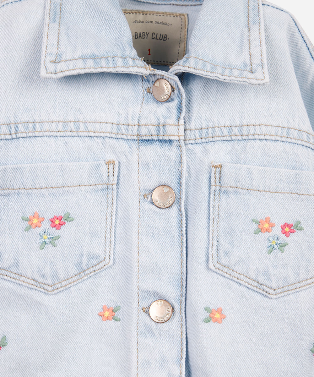 jaqueta infantil jeans com bordado azul