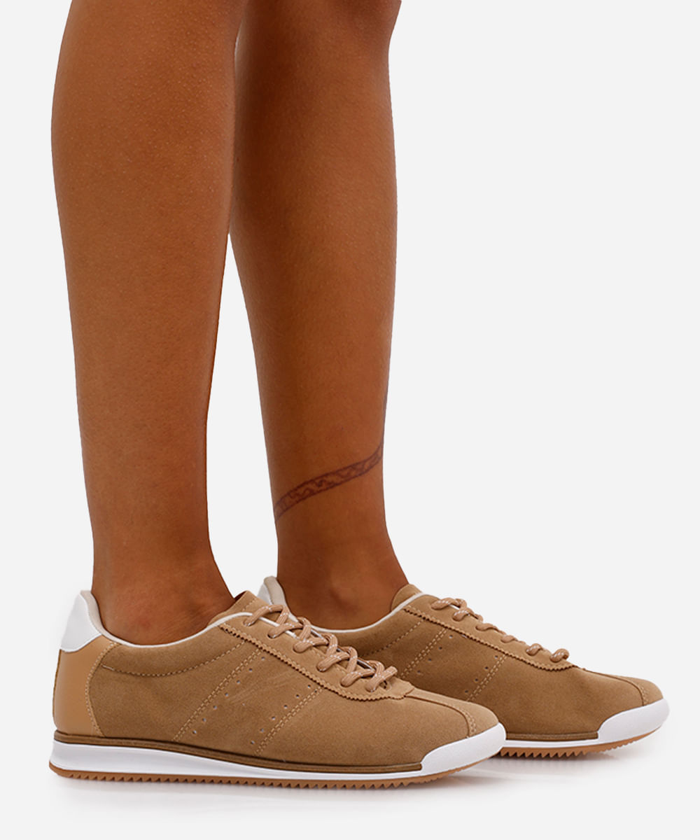 tênis feminino jogging chuteira camurça bege