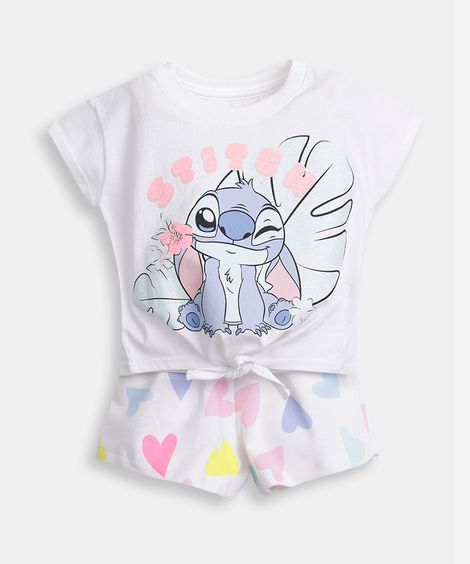 conjunto infantil curto stitch moletinho colorido