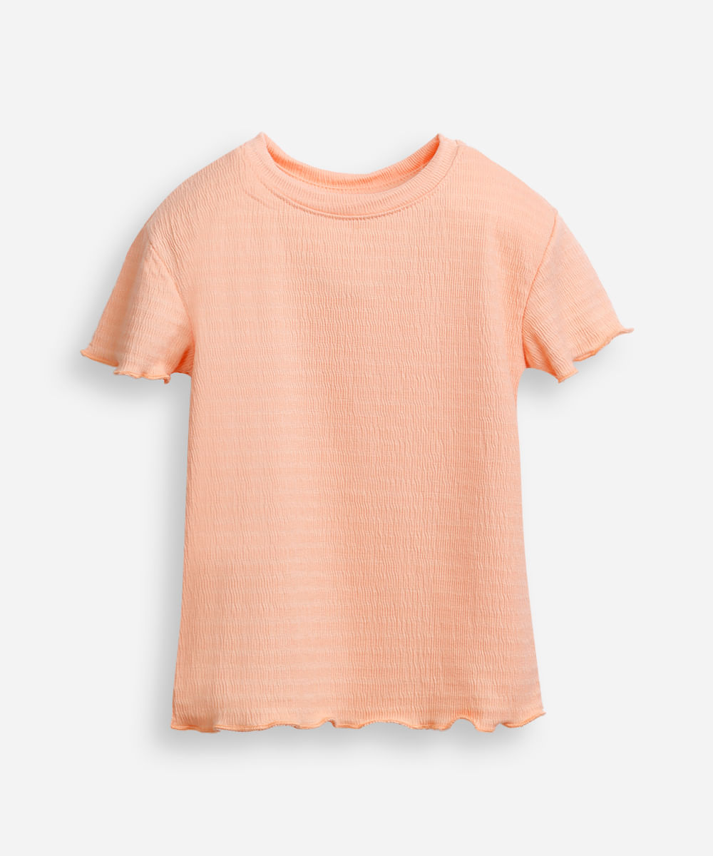 blusa infantil texturizada com frufru laranja