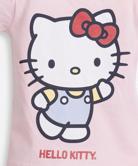 blusa infantil de algodão hello kitty com bolsa rosa