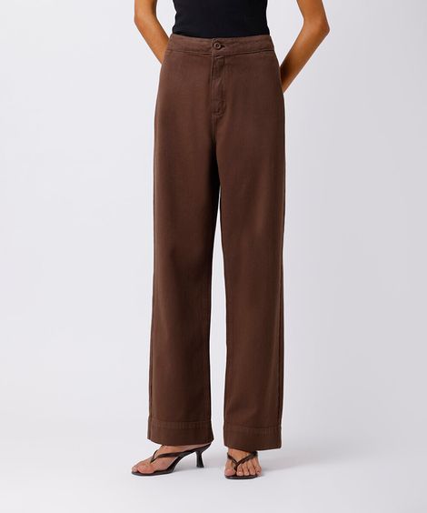 calça wide leg feminina de sarja mindset marrom
