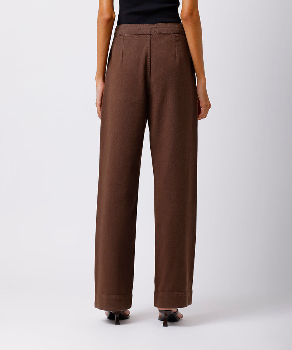 calça wide leg feminina de sarja mindset marrom
