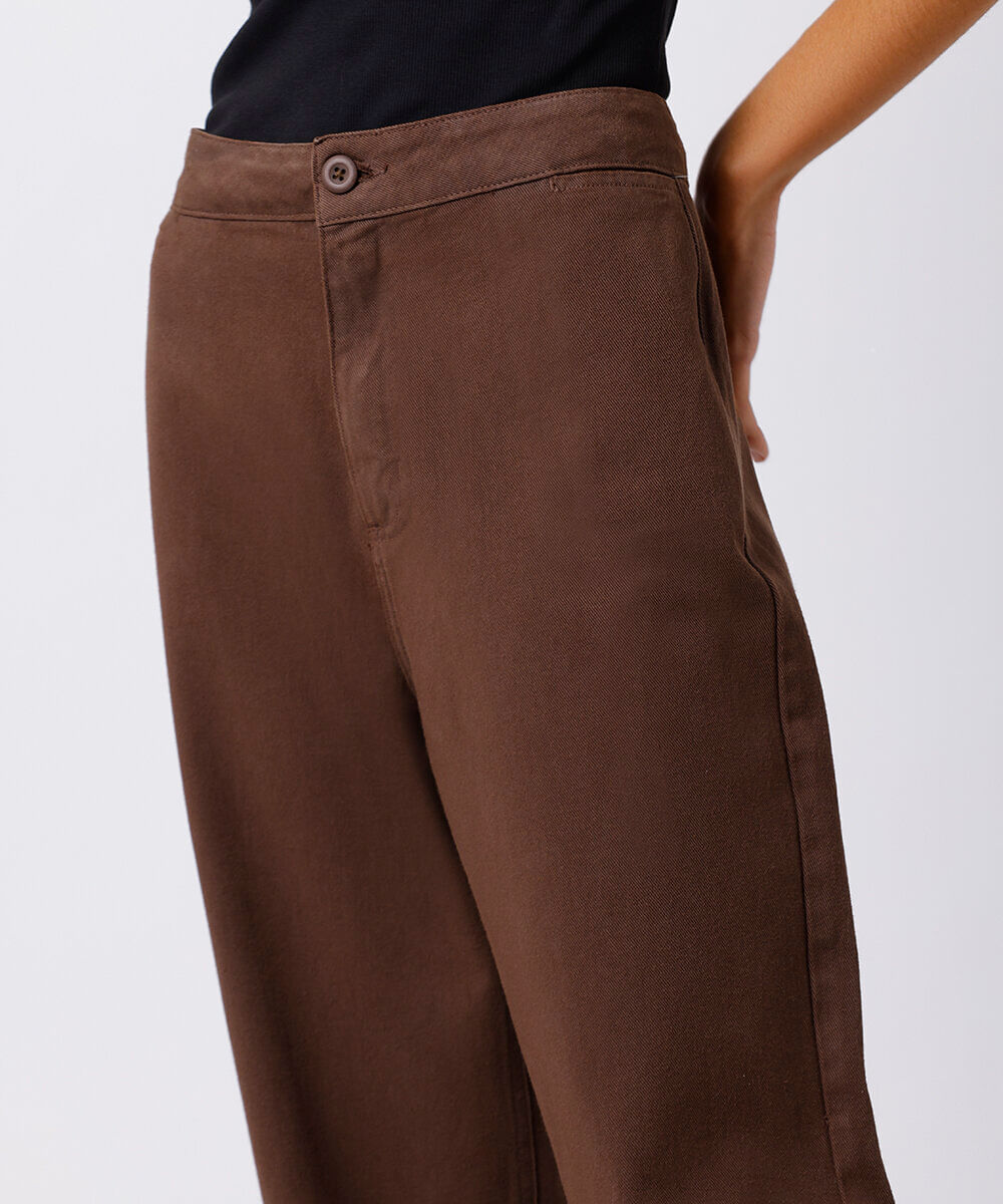 calça wide leg feminina de sarja mindset marrom