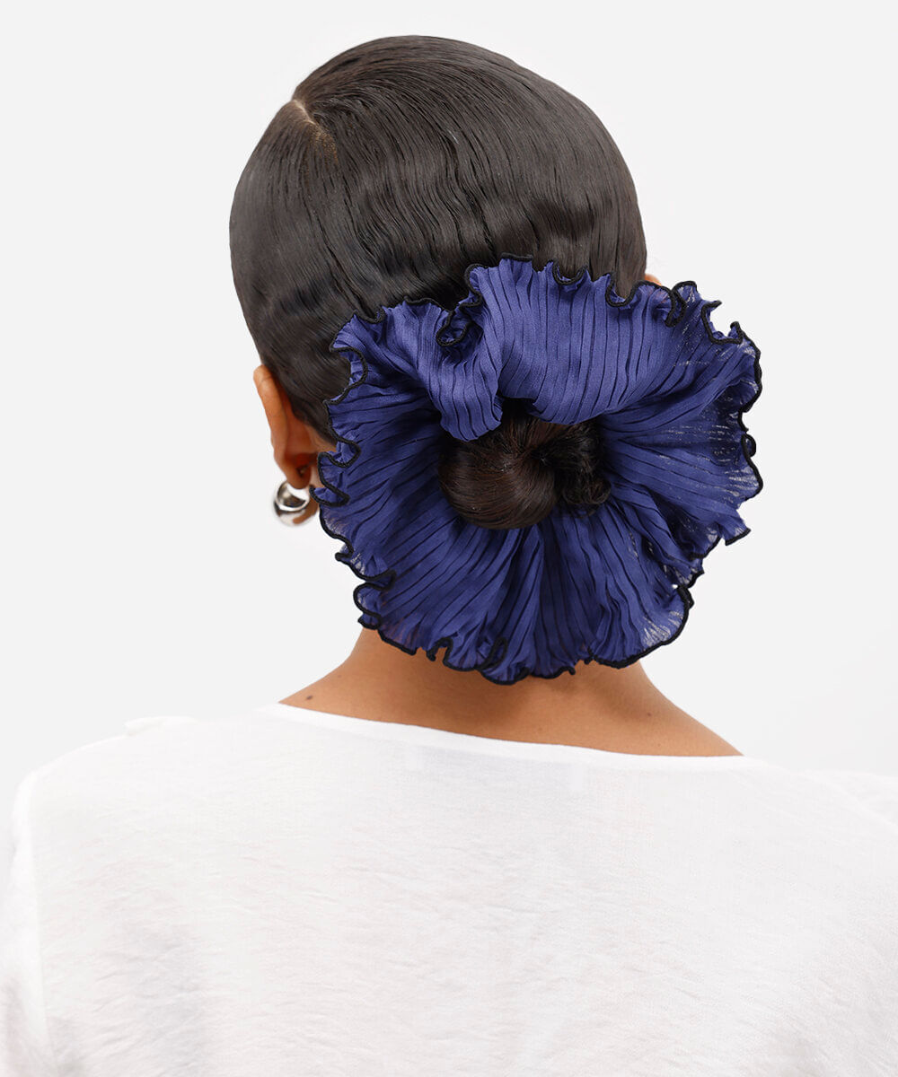 elástico de cabelo scrunchie plissado mindset azul