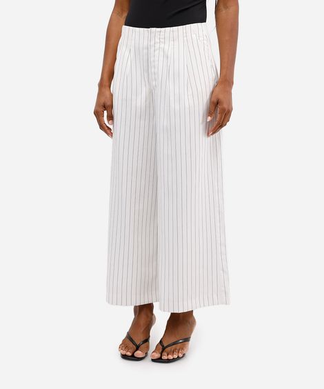 calça feminina wide cropped listrada off white