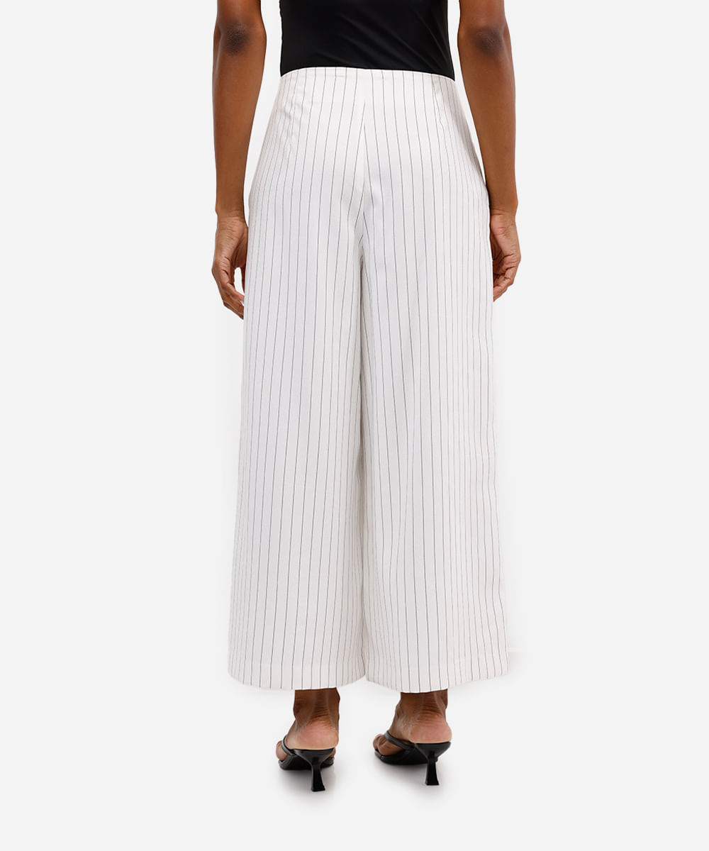 calça feminina wide cropped listrada off white
