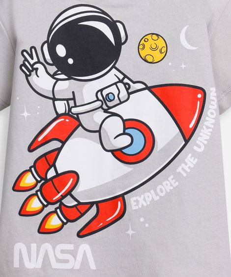 camiseta infantil nasa cinza