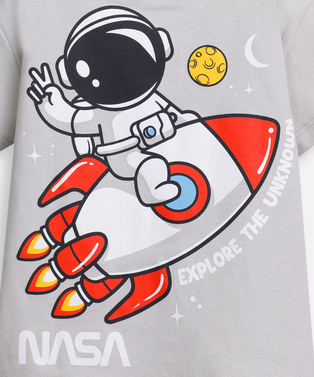 camiseta infantil nasa cinza