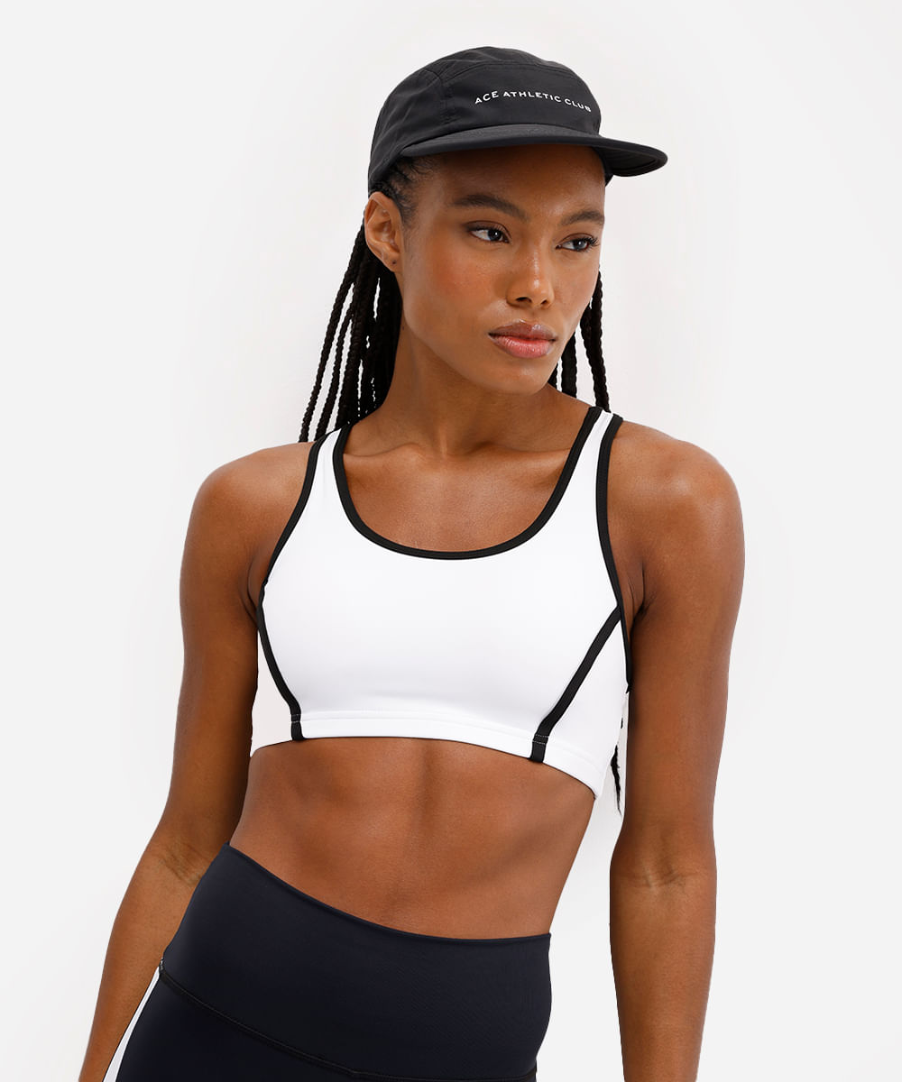 top nadador feminino esportivo com bojo removível bicolor branco