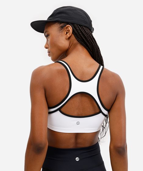 top nadador feminino esportivo com bojo removível bicolor branco