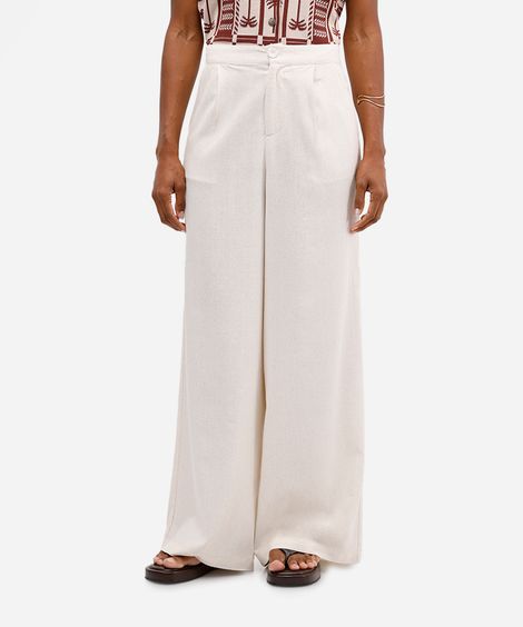 calça wide leg feminina com linho bege