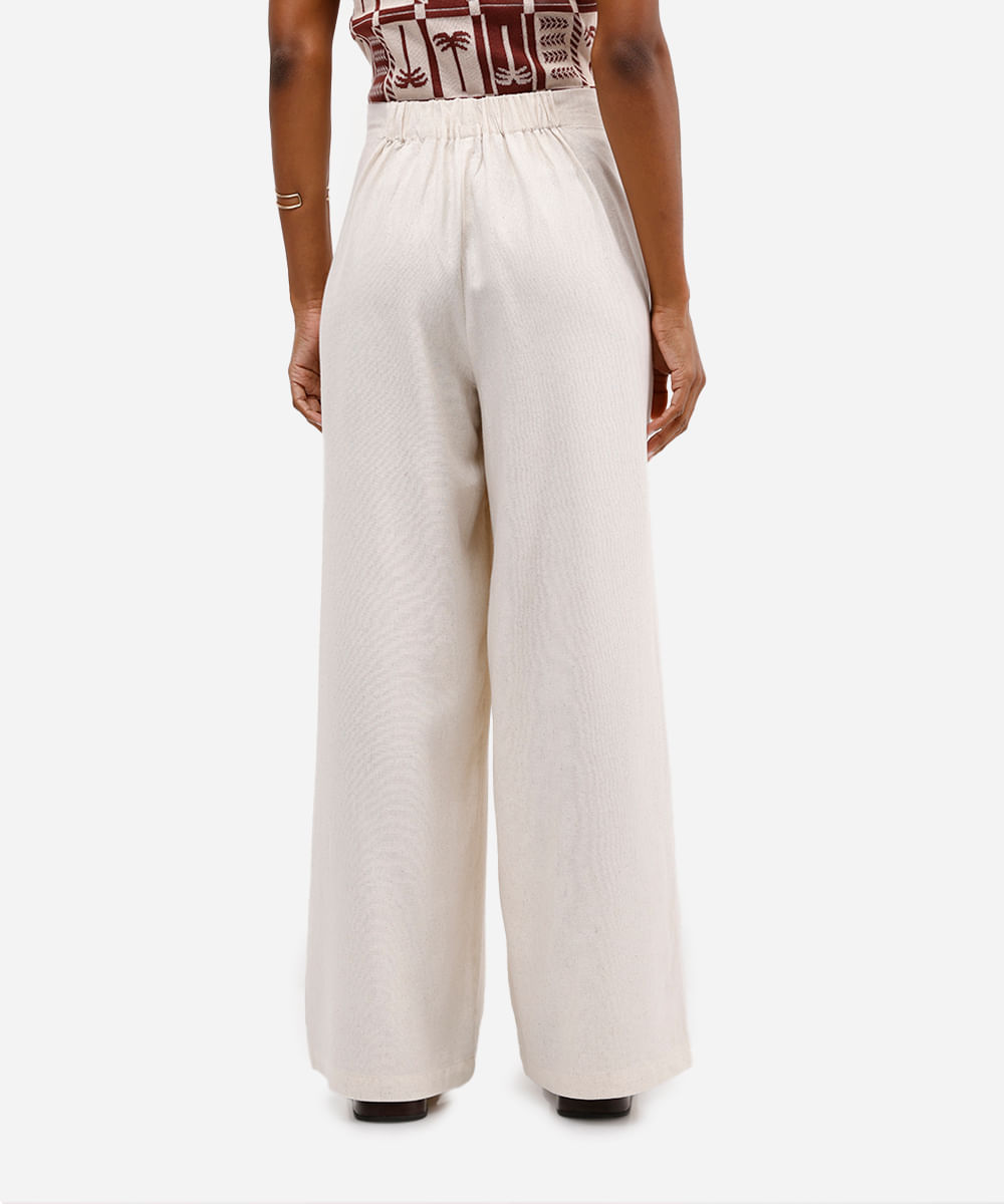 calça wide leg feminina com linho bege