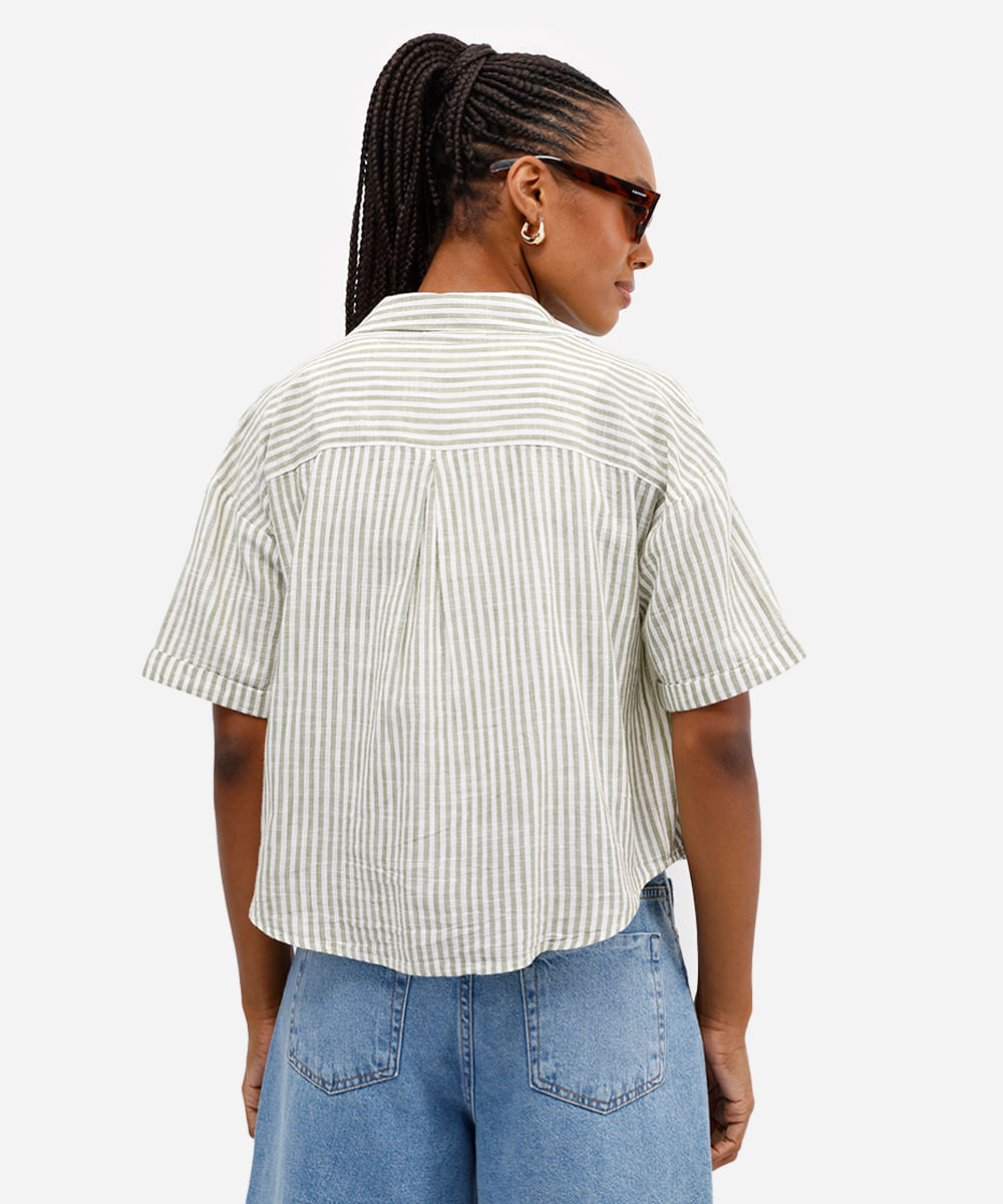 camisa feminina manga curta listrada verde