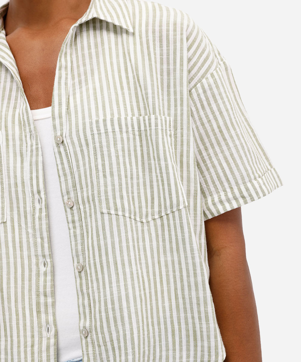 camisa feminina manga curta listrada verde