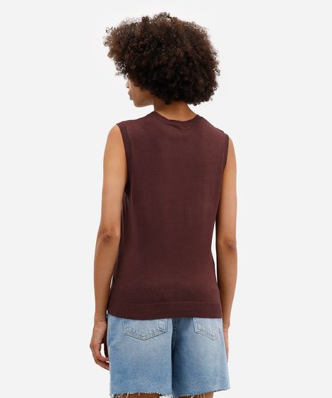 colete básico feminino de tricot marrom
