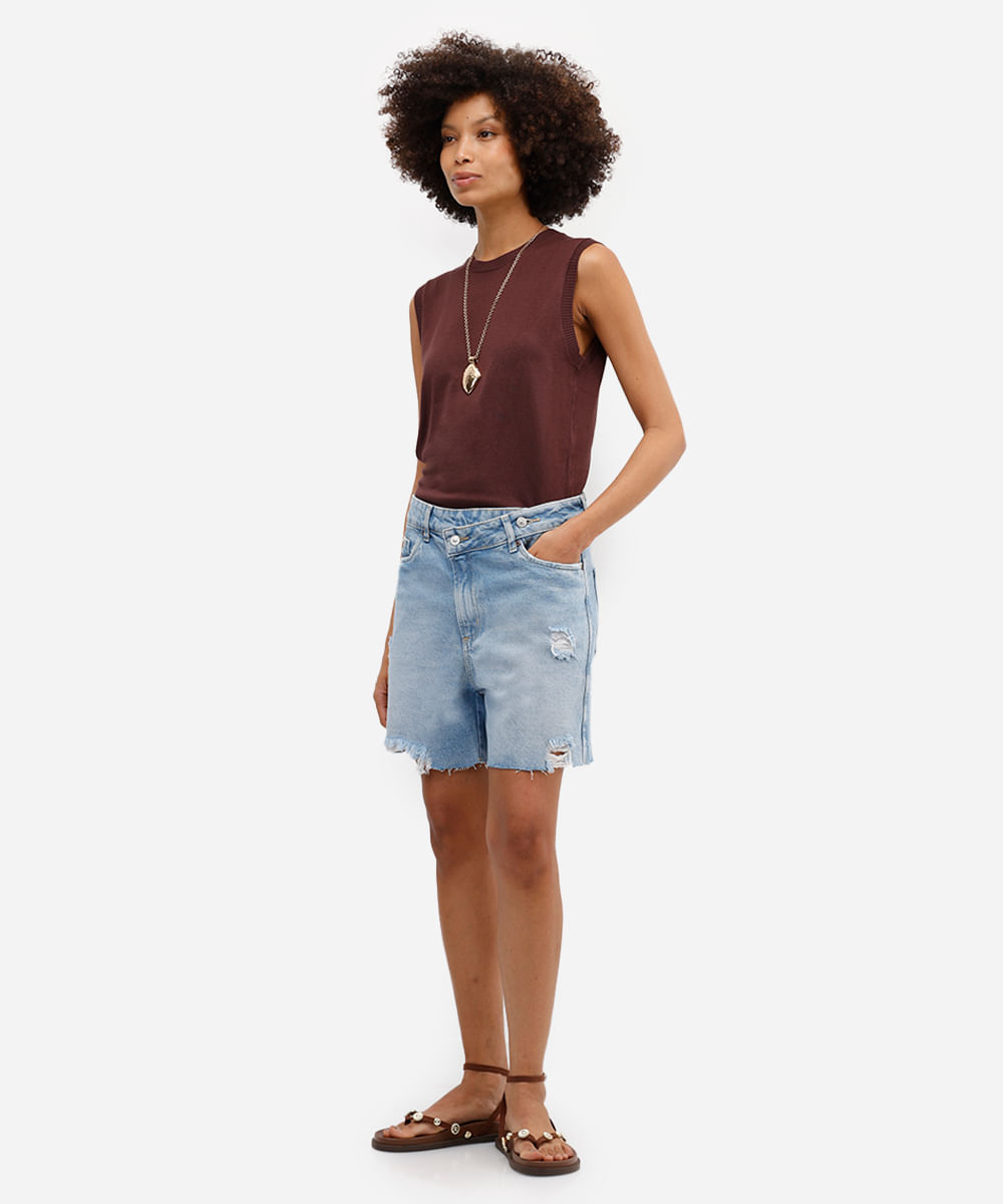colete básico feminino de tricot marrom