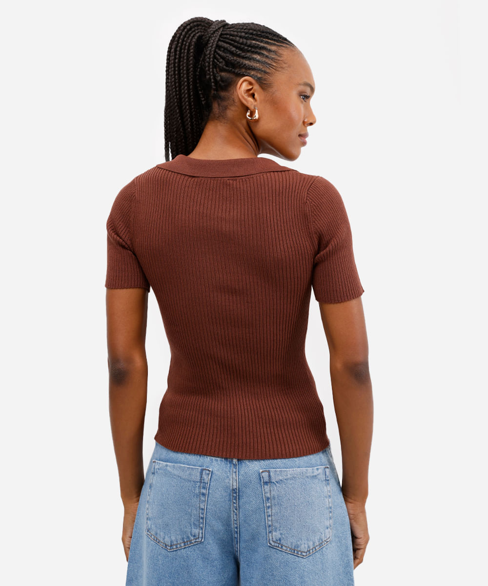polo feminina tricot canelado marrom