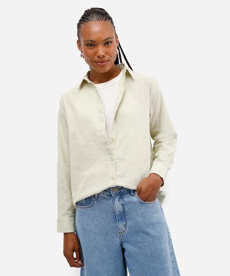camisa feminina de algodão manga longa verde