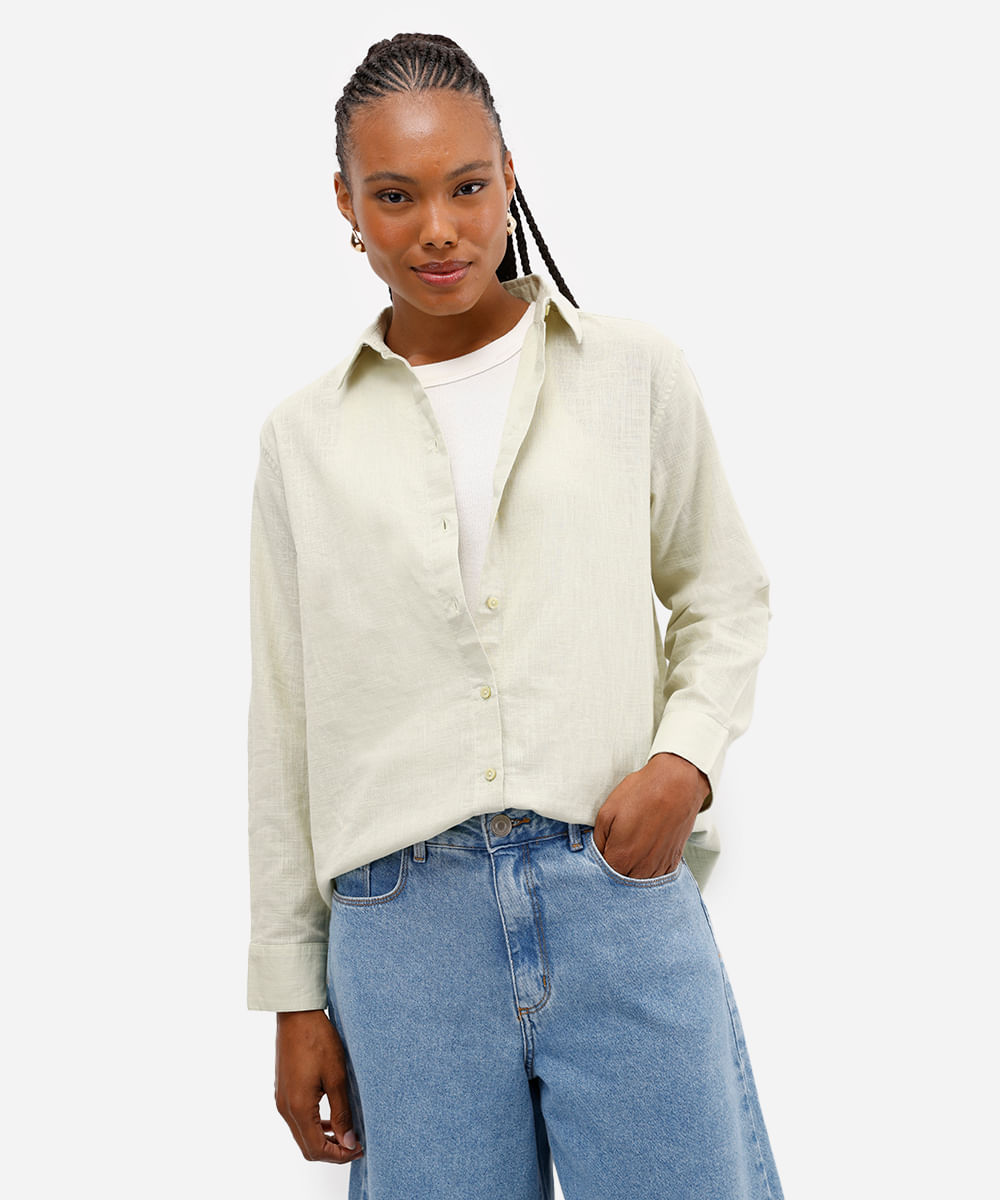 camisa feminina de algodão manga longa verde