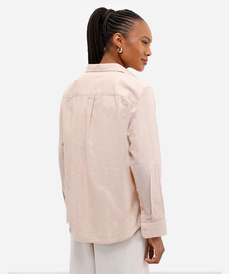 camisa feminina de algodão manga longa bege