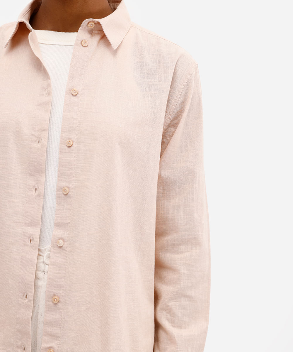camisa feminina de algodão manga longa bege