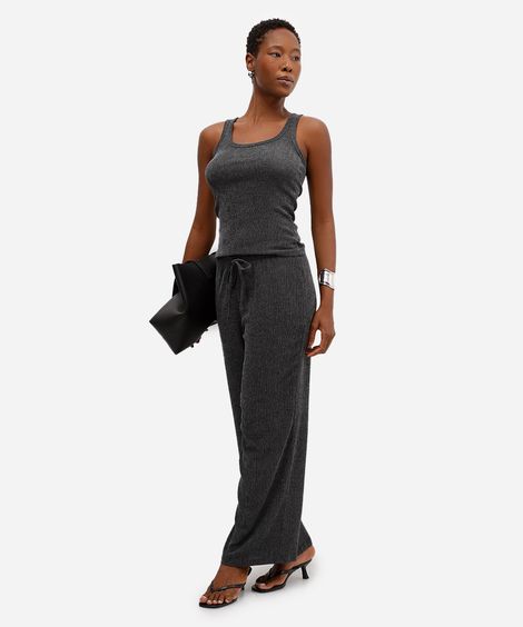 calça pantalona feminina texturizada preta