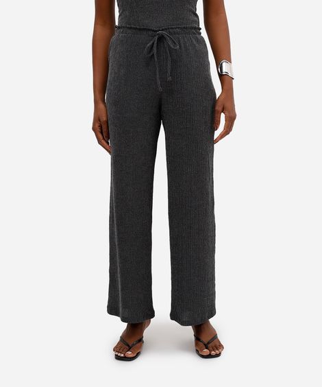 calça pantalona feminina texturizada preta