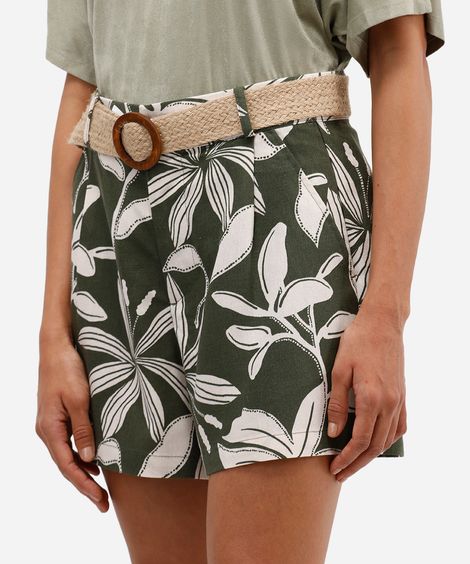 short feminino com cinto estampado - verde floresta
