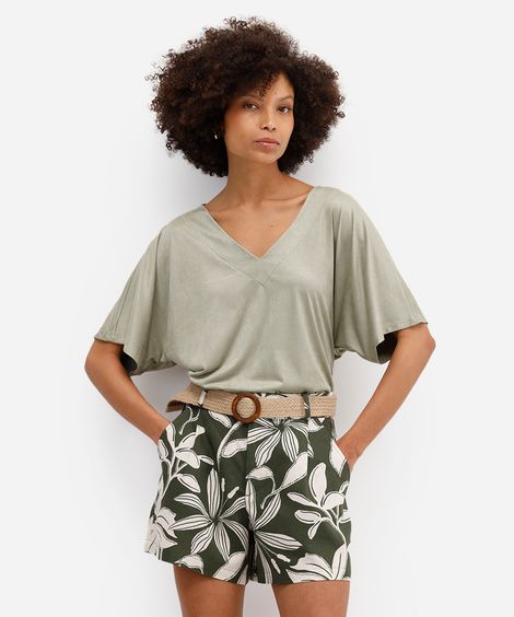 blusa feminina de suede decote v verde