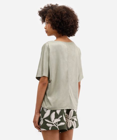 blusa feminina de suede decote v verde