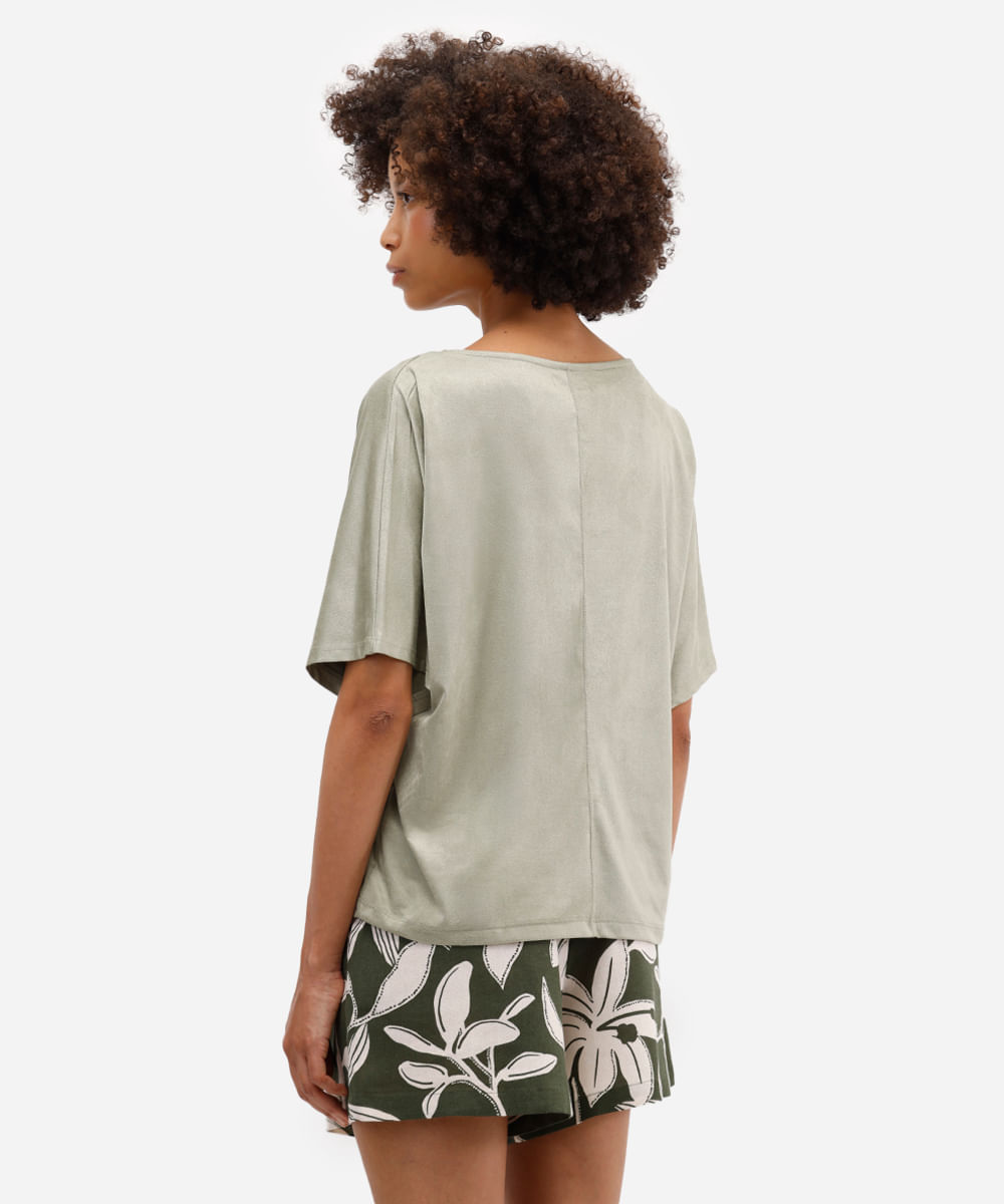 blusa feminina de suede decote v verde