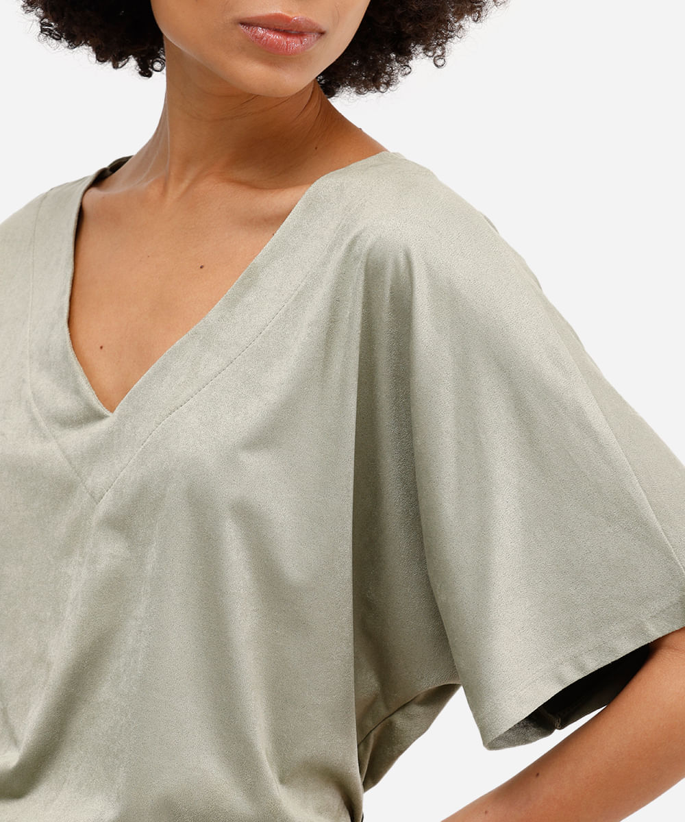 blusa feminina de suede decote v verde