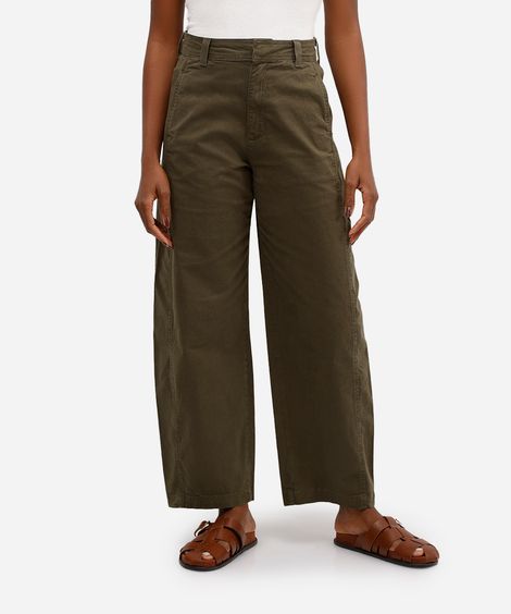 calça feminina sarja balloon cintura alta verde
