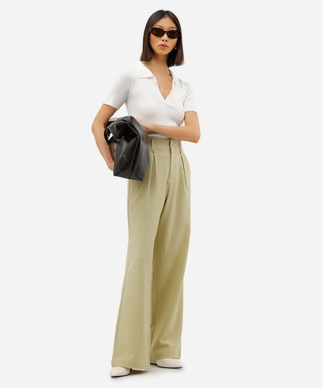 calça feminina wide alfaiataria verde
