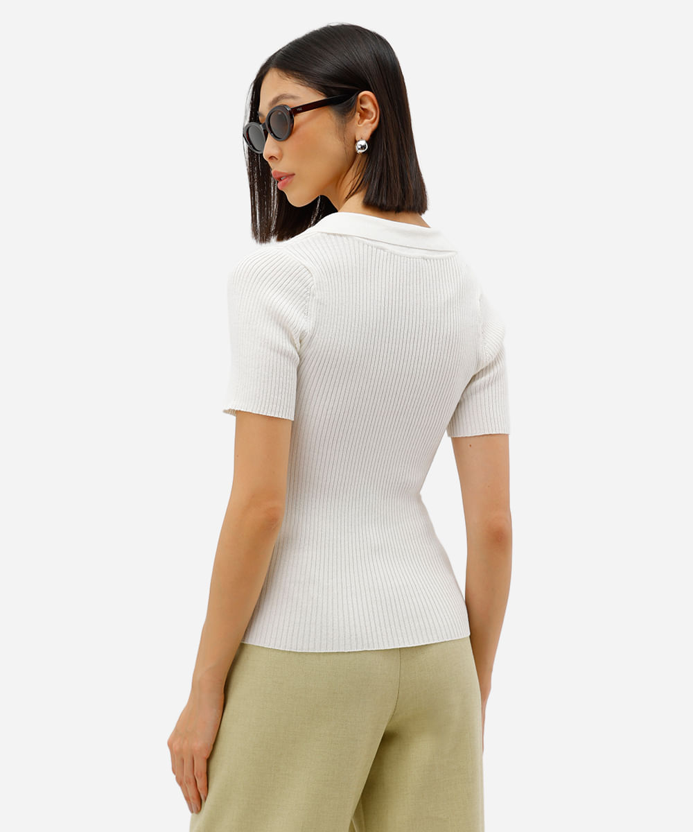 polo feminina tricot canelado off white