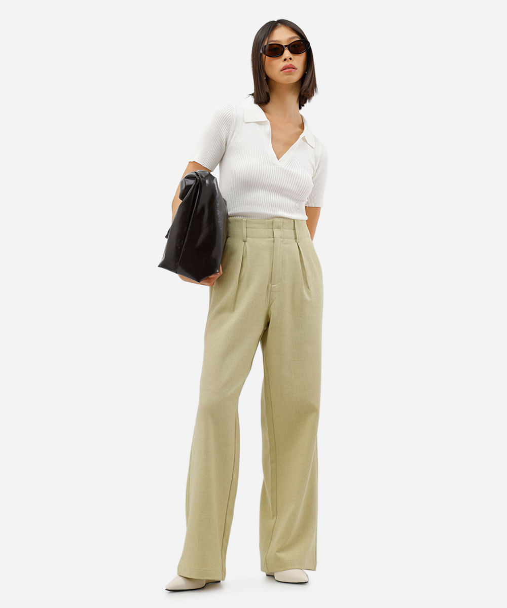 polo feminina tricot canelado off white