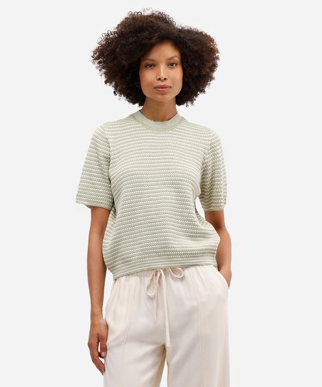 blusa feminina de tricot listrada texturizada verde