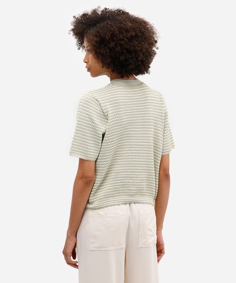 blusa feminina de tricot listrada texturizada verde
